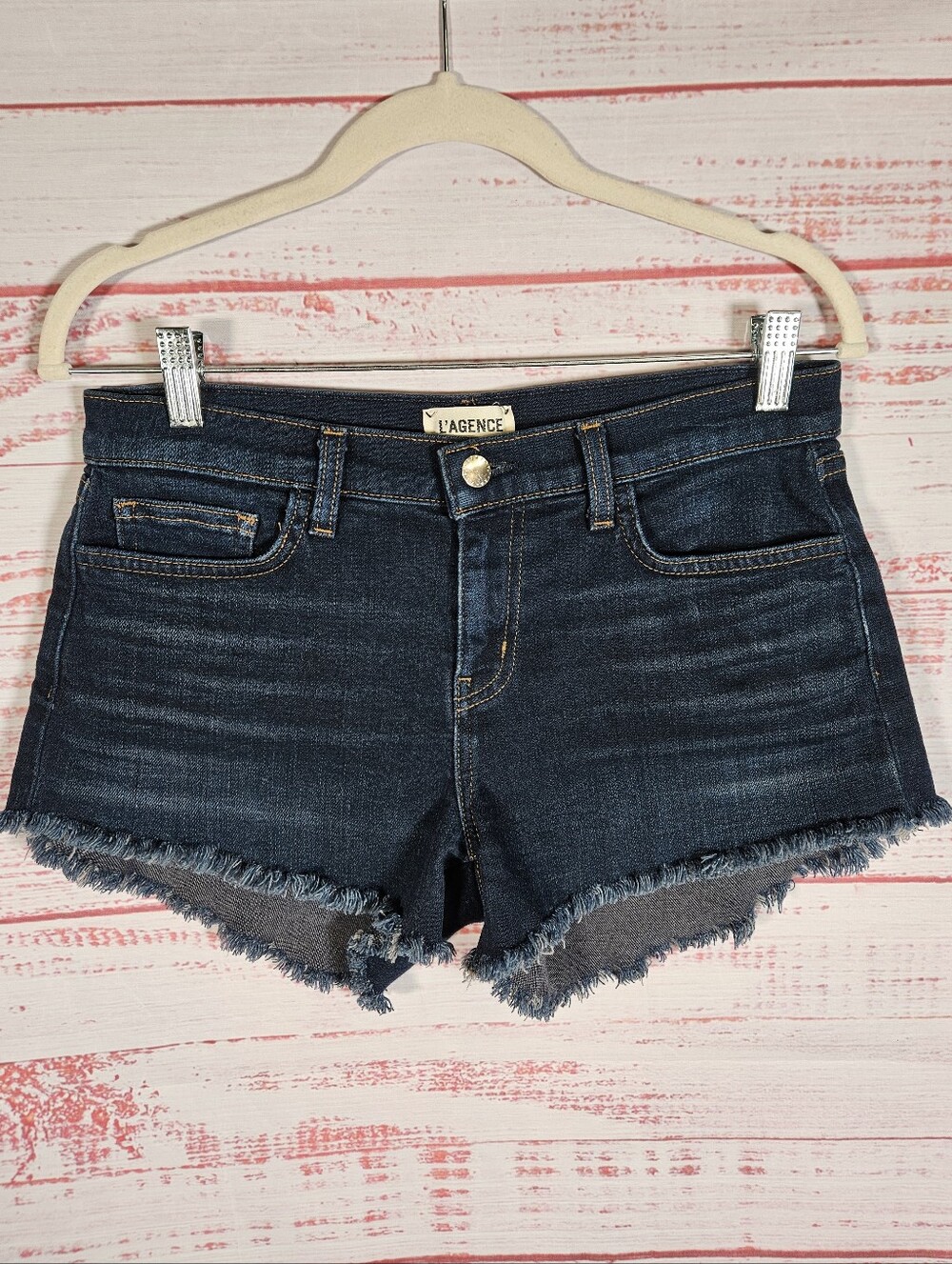 L'AGENCE Zoe Frayed Cut Off Denim Jean Shorts